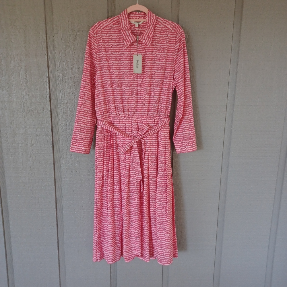 Tucker Allyson Midi Dress Size L Women Preppy In Raspberry Sound Organic Poplin - Picture 2 of 13